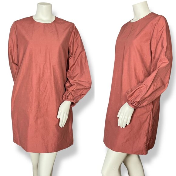 COS Dress Terracotta Brown Tunic Puff Sleeve Oversized Fit Women US Medium EU 42 - Picture 1 of 13
